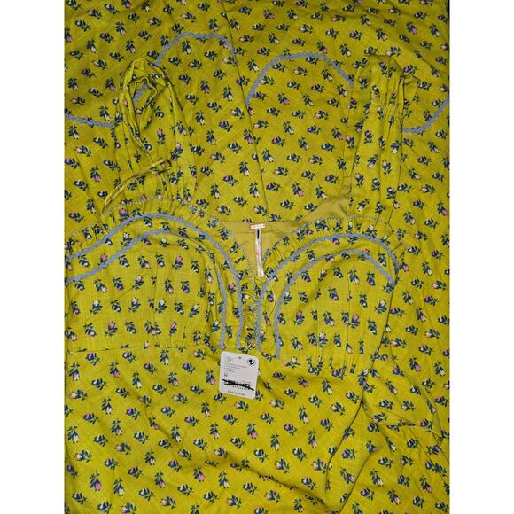 New Free People Sweet Hearts Floral Midi Dress $168 MEDIUM Citronella Chartreuse - Picture 8 of 8
